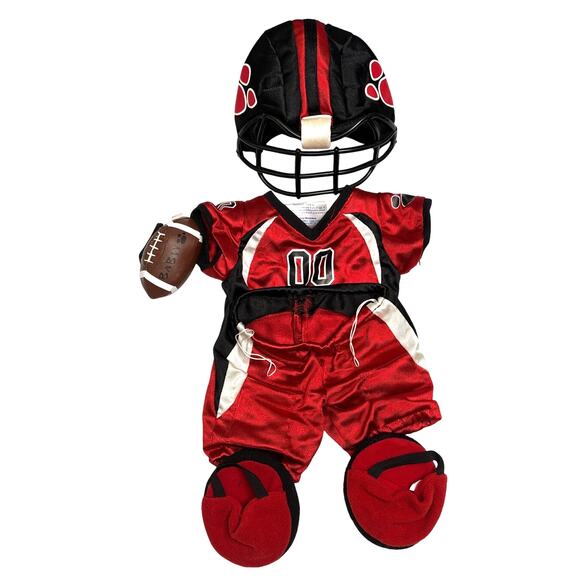 BUILD A BEAR Workshop Outfit -Red/Black Football Uniform w/ Football & Shoes - Picture 1 of 2
